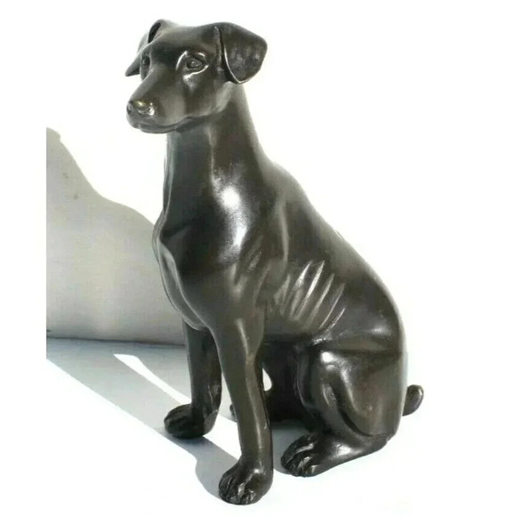 Vintage Art Deco Bronze Metal Sitting GREYHOUND WHIPPET Dog Figurine Sculpture